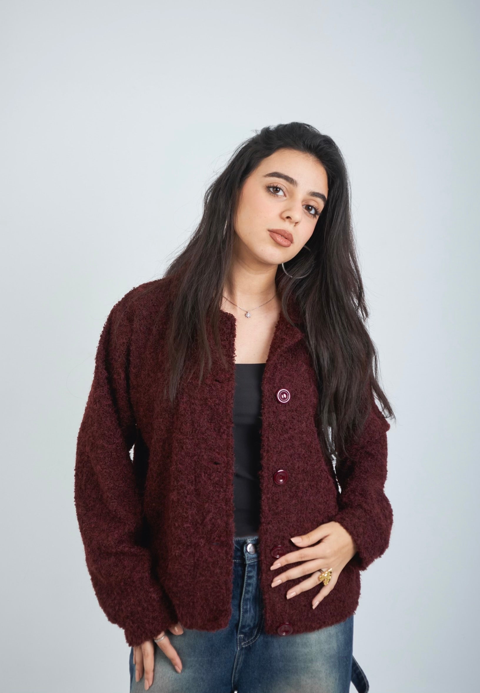 Wrapped wool jacket - burgundy