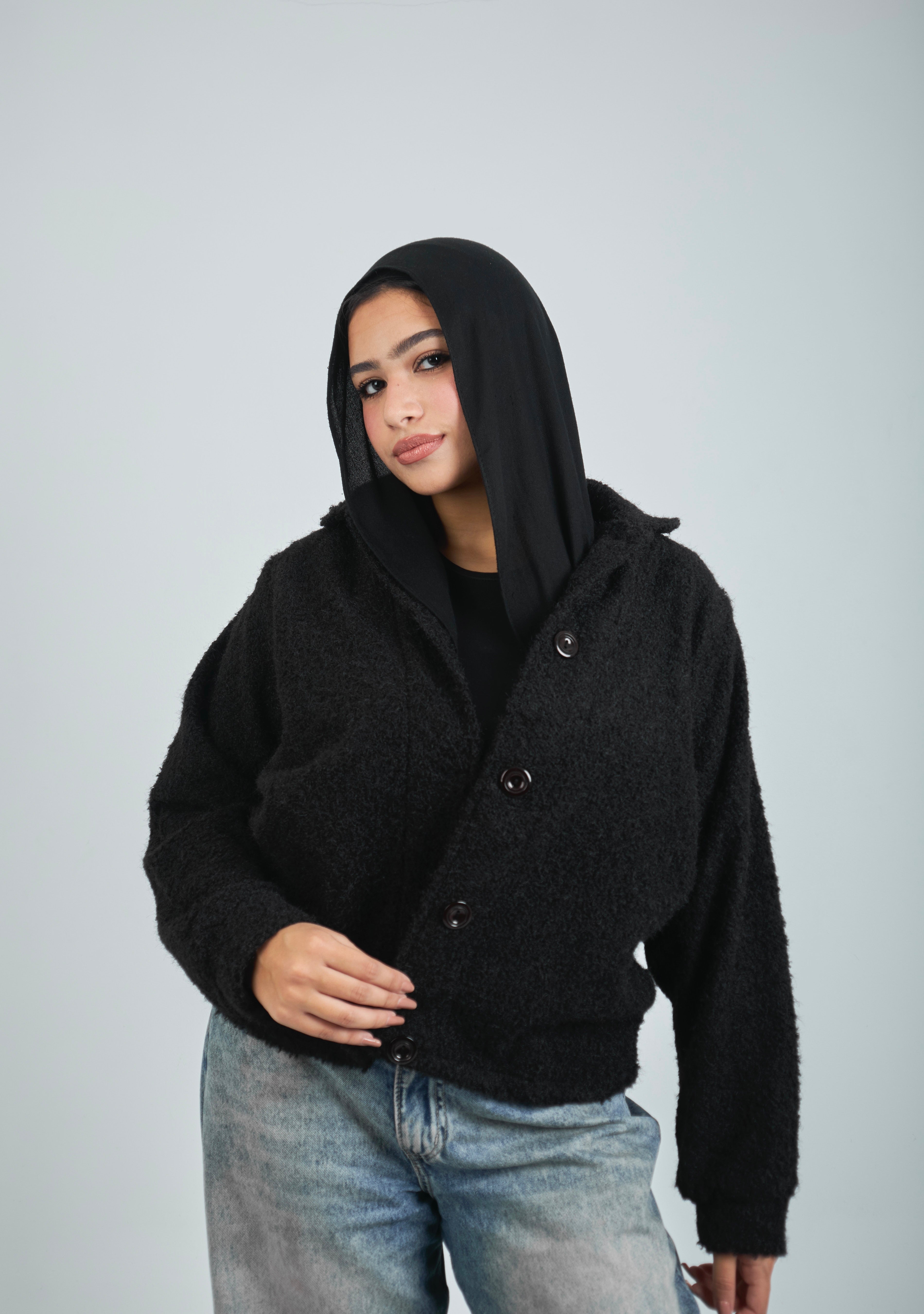 Wrapped wool jacket - black
