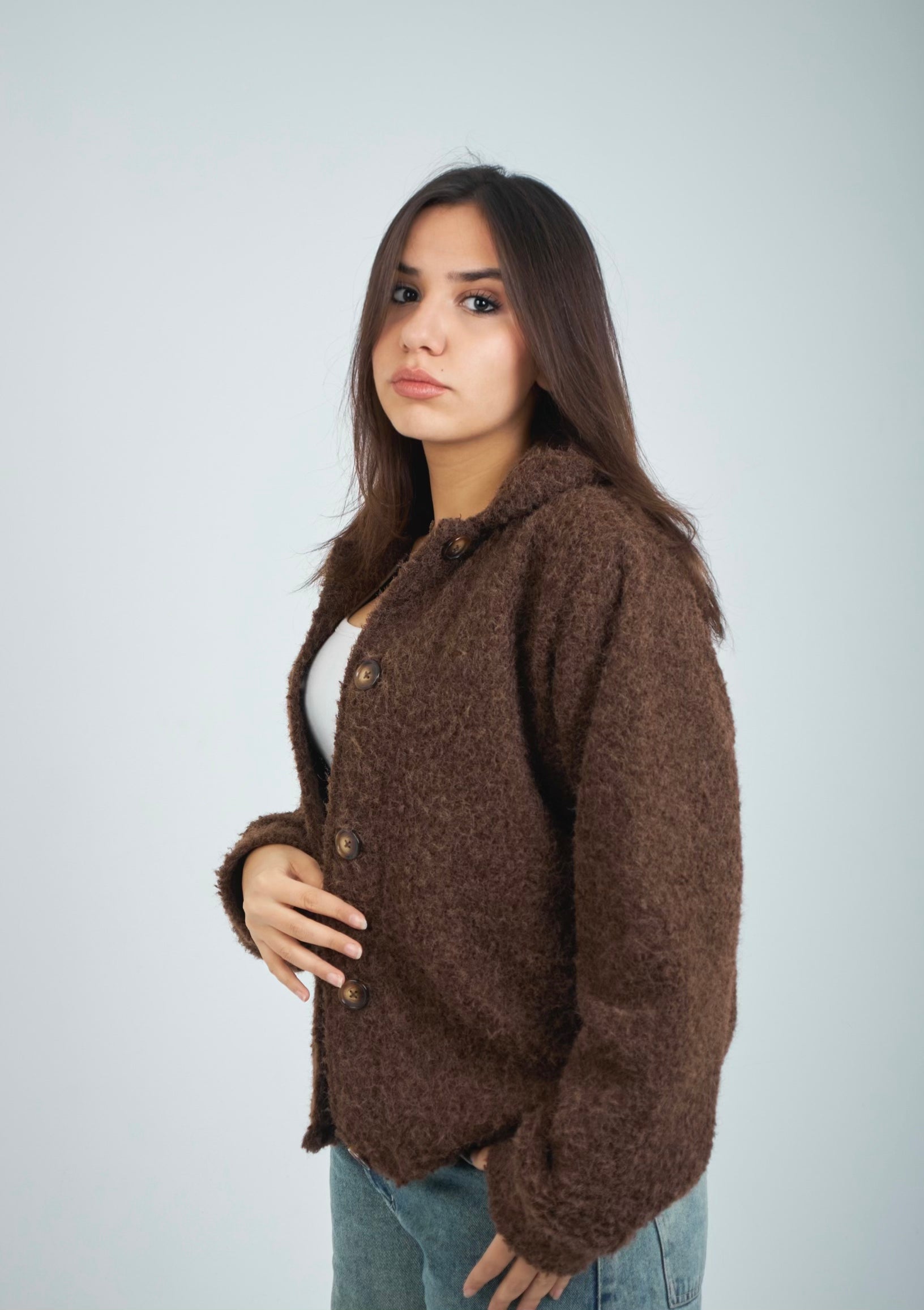 Wrapped wool jacket - brown